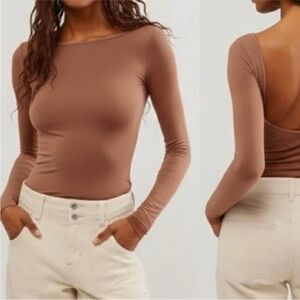 Free People Intimately Low Back Seamless Long Sleeve | XS/S | Brown